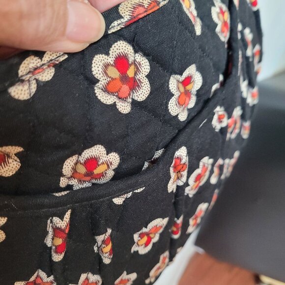 Vera Bradley Black Floral Quilted Shoulder Bag With Adjustable Strap & Silver Ri - Picture 8 of 12